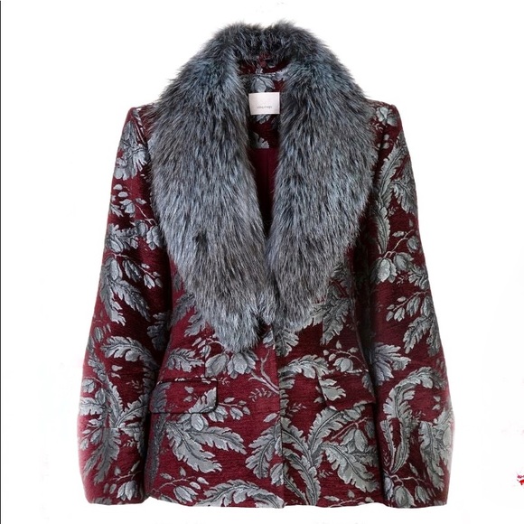 Courtney Jacquard Single-Button Jacket w/ Fox Fur Collar - Picture 3 of 7